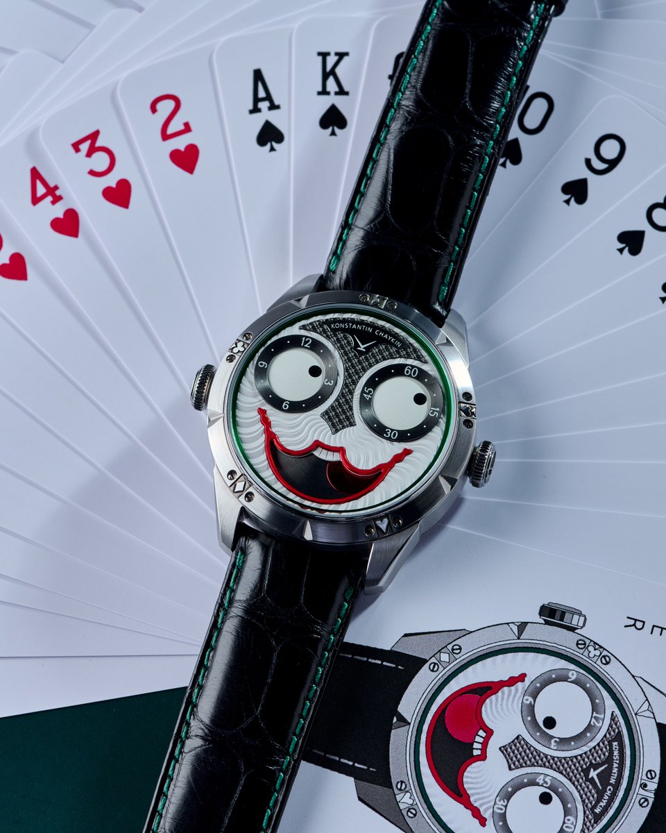 EuropeanWatchCo's tweet image. 😈 It smiles. It stares. And somehow, it tells perfect time.

This is the Konstantin Chaykin Joker - one of the most imaginative creations in modern watchmaking.

Those googly eyes? One tracks hours, the other minutes. That mischievous grin? A fully functional moonphase.

Made…