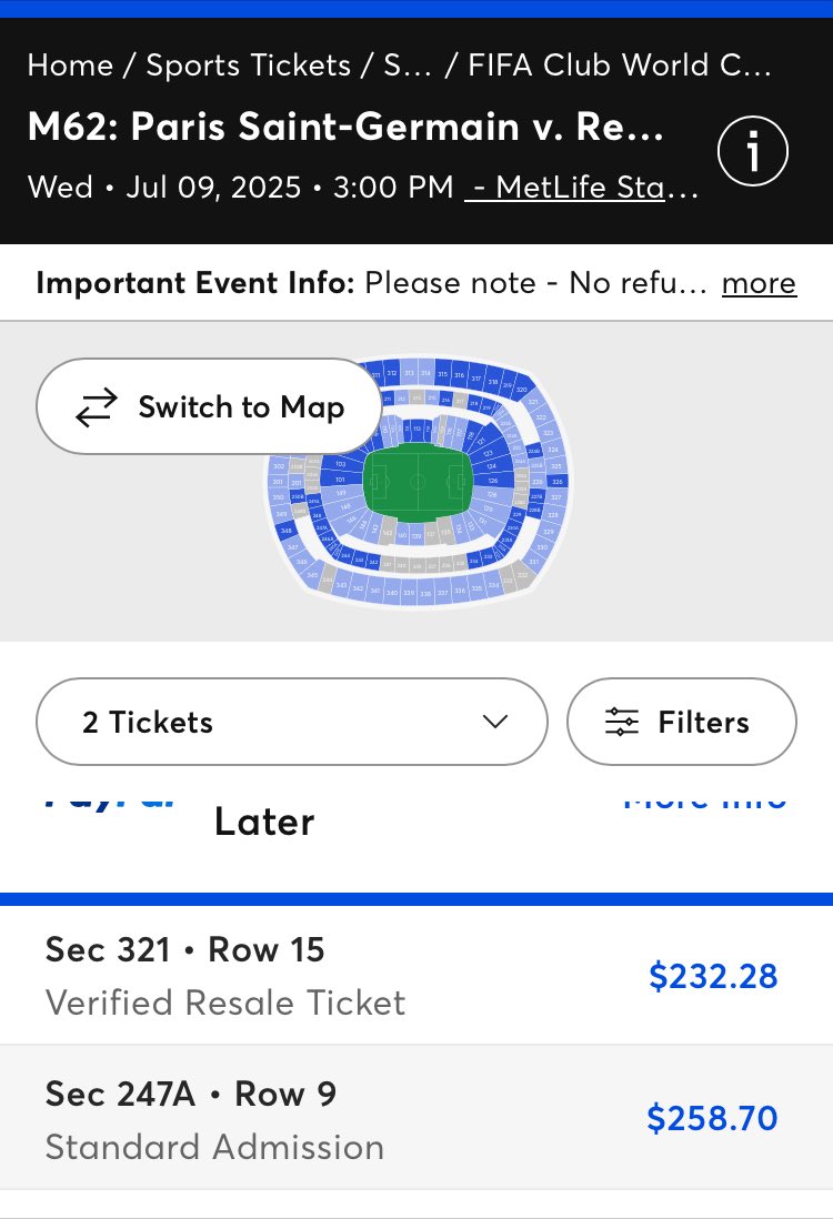 Se pueden comprar entradas para la semifinal Fluminense-Chelsea por 13,40 dólares.

Las entradas más baratas para la semifinal PSG-Real Madrid cuestan 232,28 dólares.