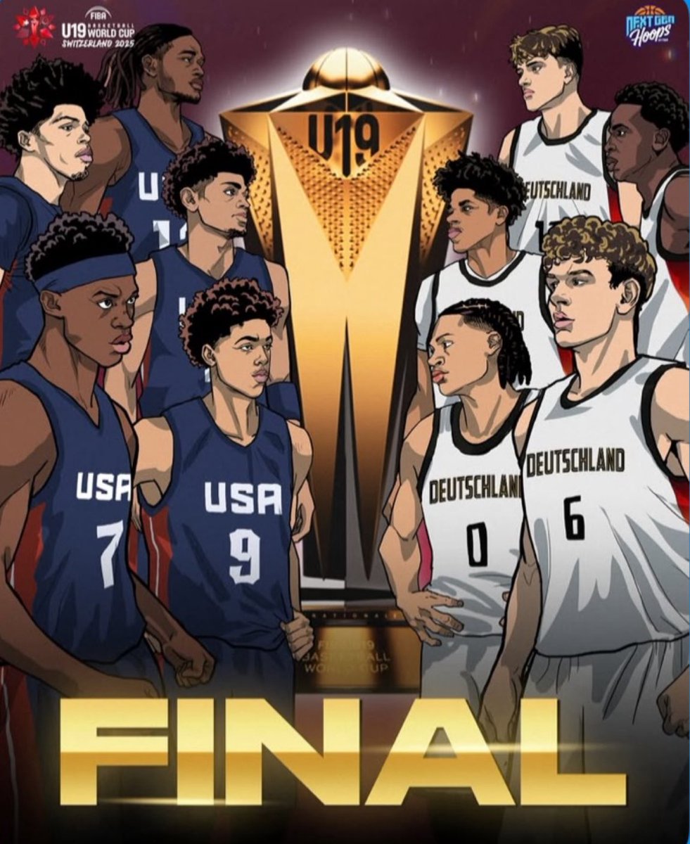 Tyran Stokes, AJ Dybantsa, Mikel Brown Jr, Kia Peat &amp; a loaded team USA….

Christian Anderson, Hannes Steinbech, Eric Reibe &amp; Germany…

Amazing final for FIBA U19 World Cup at 2 PM🏆