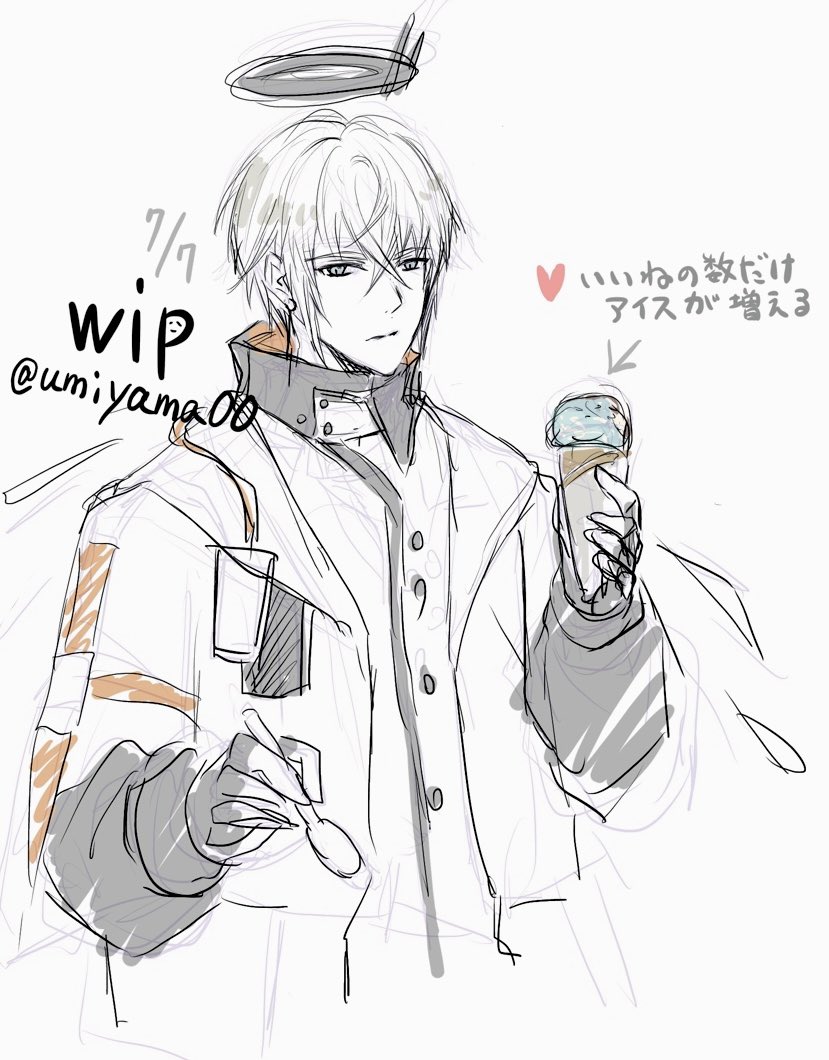 umiyama00's tweet photo. 明日7月7日⁉︎…イグゼキュターのラフを急遽描き始めた！どう頑張っても終わらないので、いいねの数だけアイスを増やしてあげようと思います！誕生日おめでとう(早) https://t.co/BkbC1chR62