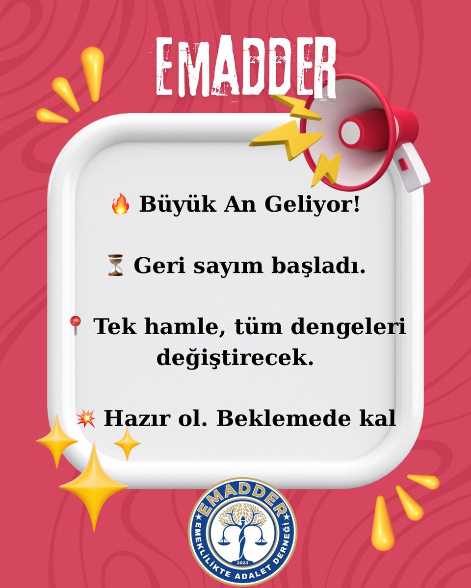hakan ⚖️ (@bbsc_m) on Twitter photo VAKİT TAMAMLANIYOR!
⏳ 7 Temmuz Pazartesi
⏰ 20:00
Yılların sessizliğini birlikte bozacağız!
Detaylar yolda…
<a href="/EmadDernegi/">EMEKLİLİKTE ADALET DERNEĞİ ⚖️</a>
#KademeHakkıTeslimEdilsin VAKİT TAMAMLANIYOR!
⏳ 7 Temmuz Pazartesi
⏰ 20:00
Yılların sessizliğini birlikte bozacağız!
Detaylar yolda…
<a href="/EmadDernegi/">EMEKLİLİKTE ADALET DERNEĞİ ⚖️</a>
#KademeHakkıTeslimEdilsin