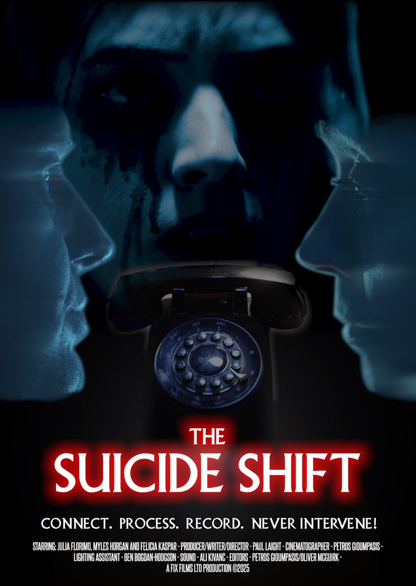 Editing and Post-Production for my latest short horror film The Suicide Shift (2025) is moving along gradually. It’s a supernatural but very personal story starring the brilliant <a href="/JuliaFlorimo/">Julia Florimo</a> and <a href="/MylesHorgan/">Myles Horgan</a> I recently had some posters designed attached here. #horror #grief