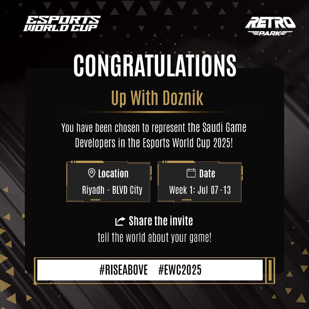 So so sooo excited to showcase Up With Doznik at <a href="/EWC_Festival/">كأس العالم للرياضات الإلكترونية</a> this week!! 🧳⚔️
If you’re around stop by the Retro Park :))