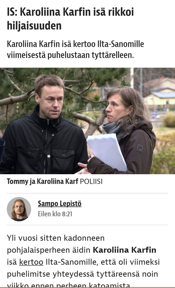 Lifflander's tweet image. Karfin perheen tapaus on viranomaisten monumentaalinen epäonnistuminen. Lapset otetaan huostaan [todennäköisesti laittomasti], tapaamisoikeutta rajoitetaan ja lapset uhataan erottaa toisistaan. Vuoteen ei tapahdu mitään. Nyt keksitään ihmiskauppasyytteet + kv-pidätysmääräys.