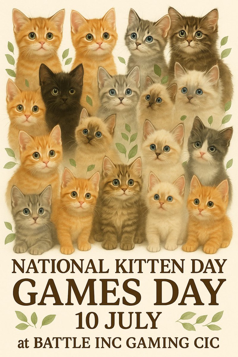 BattleIncNI's tweet photo. 🐾 Paw-sitive Vibes Only! 🐾National Kitten Day Games Day @ Battle Inc! 😻
📅 10 July | 
⏰ 5–10pm | 
💷 £5 entry
Join us for a meowgical night of games, giggles &amp; totally claw-some fun!
Fur real, it’s gonna be the cat’s whiskers.🐱🎲
#PurrtyTime #MeeplesAndMeow #BelfastEvents https://t.co/xuTeEUak0Z