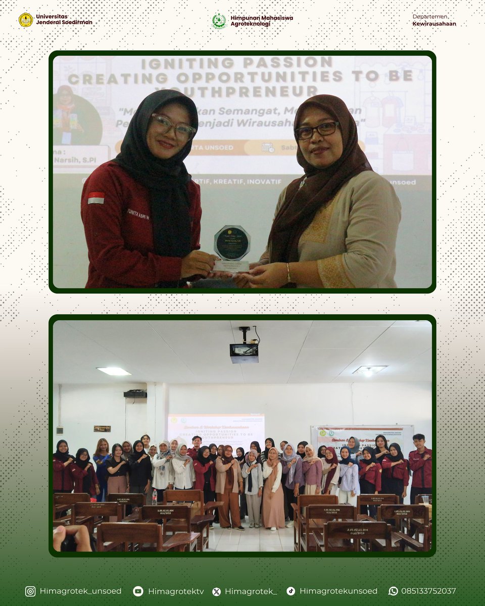 Himagrotek_'s tweet photo. Halo Agrotekers! 🙌🏼

Sabtu, 14 Juni 2025 – Seminar &amp; Workshop Kewirausahaan bertema "Igniting Passion, Creating Opportunities to be a Youthpreneur" sukses digelar!

Semoga ilmu yang didapat menjadi bekal wirausaha muda yang kreatif dan inovatif.

HIMAGROTEK? Selalu di hati! ❤️‍🔥 https://t.co/avEUpX1c3O