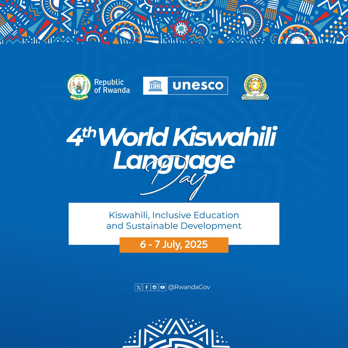 Rwanda National Commission for UNESCO (CNRU) (@unesco_rwanda) on Twitter photo . Kuadhimisha Siku ya 4 ya Lugha ya Kiswahili Duniani! Leo,tunaheshimu urithi na umuhimu wa kitamaduni wa Kiswahili, lugha inayounganisha mamilioni ya watu kote Afrika Mashariki na kwingineko. Tuendelee kukuza lugha nyingi, mabadilishano ya kitamaduni, #SikuYaKiswahili <a href="/UNESCO/">UNESCO 🏛️ #Education #Sciences #Culture 🇺🇳</a> . Kuadhimisha Siku ya 4 ya Lugha ya Kiswahili Duniani! Leo,tunaheshimu urithi na umuhimu wa kitamaduni wa Kiswahili, lugha inayounganisha mamilioni ya watu kote Afrika Mashariki na kwingineko. Tuendelee kukuza lugha nyingi, mabadilishano ya kitamaduni, #SikuYaKiswahili <a href="/UNESCO/">UNESCO 🏛️ #Education #Sciences #Culture 🇺🇳</a>