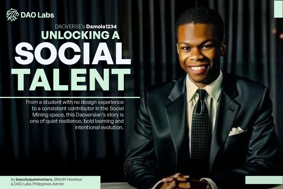 TheDAOLabs's tweet image. With no prior background, @Damola_020 dove into #SocialMining armed with curiosity and the bold belief that “growth should never be silent.” Today, he’s not just part of the movement—he’s helping shape it. 💥
📝 Dive into his inspiring journey on our blog – link in bio ☝?