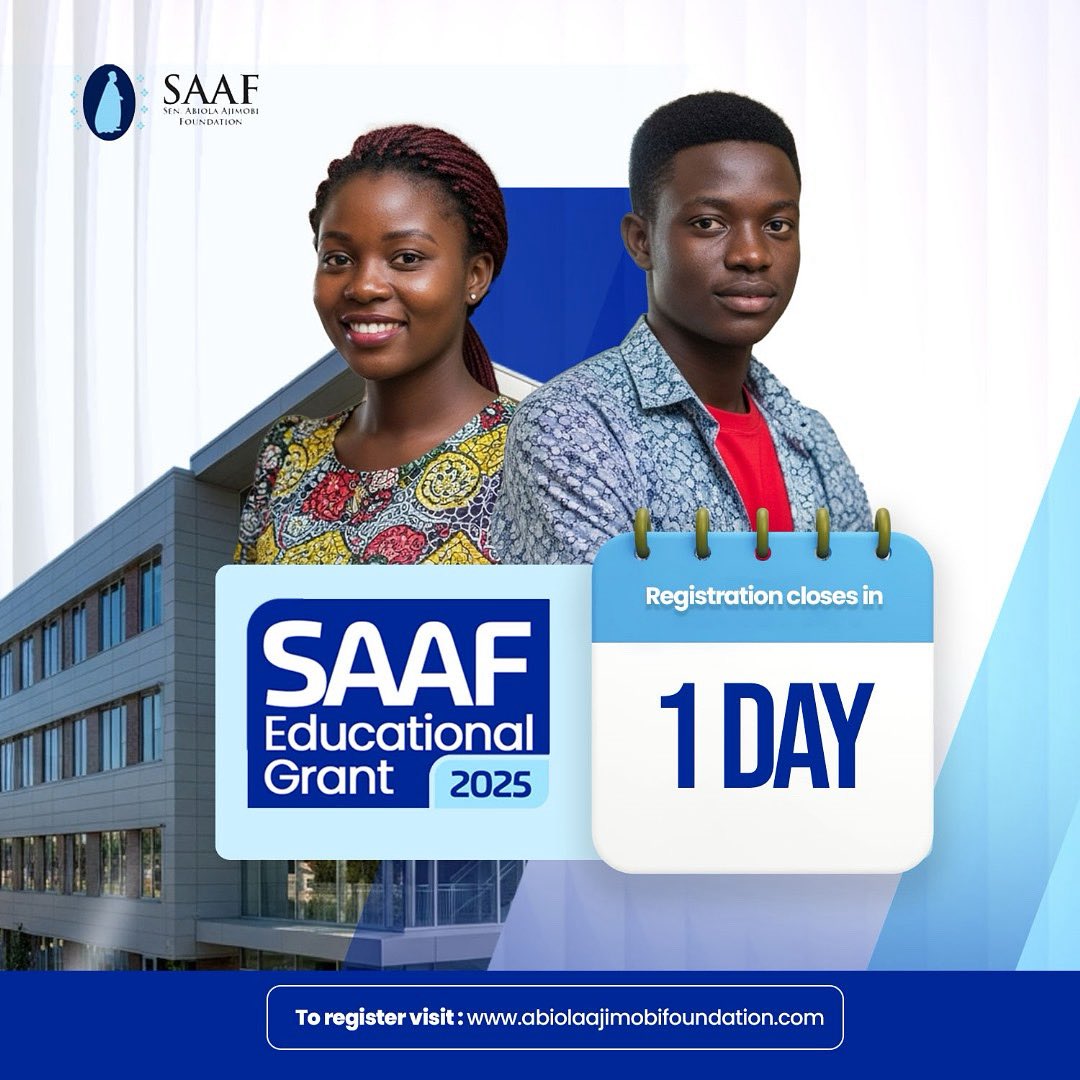Closing in 24 hours! 

Last call for students of Oyo state Origin, this is your FINAL CHANCE to apply for the SAAF Educational Grant 2025! 

Don't let this life-changing opportunity slip away, visit;  

abiolajimobifoundation.com 

NOW and secure your future TODAY!

#AjimobiLivesOn