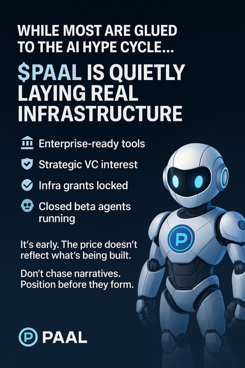 Crypto Verse (@cryptoverse_co) on Twitter photo Everyone’s watching the AI narrative.
But $PAAL is quietly positioning itself to lead the next phase of the cycle.
🚨 Tier-1 VCs are circling
🏢 Enterprise integrations already in motion
💸 Infra-level AI grants locked
🧠 Next-gen agent tools now in private beta
The public Everyone’s watching the AI narrative.
But $PAAL is quietly positioning itself to lead the next phase of the cycle.
🚨 Tier-1 VCs are circling
🏢 Enterprise integrations already in motion
💸 Infra-level AI grants locked
🧠 Next-gen agent tools now in private beta
The public