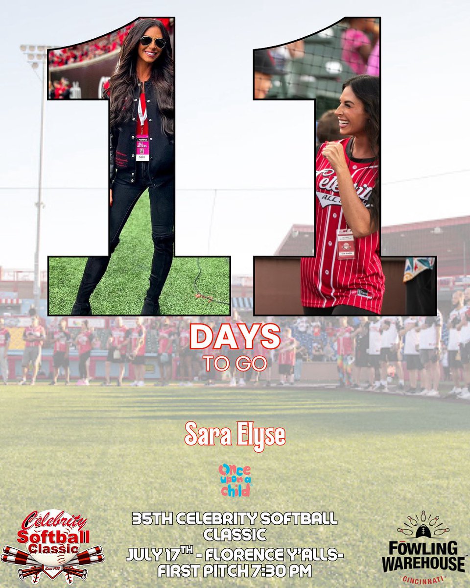 Celebrity Softball Classic (@csbc2024) on Twitter photo Only 11 days until @saraelyse128 takes the field at the 35th Celebrity Softball Classic! 🥎🔥
Catch all the action July 17th at Florence Y’alls Stadium — first pitch at 7:30 PM!
Presented by sponsors like <a href="/OnceUponAChild/">Once Upon A Child</a> 💥
#CelebritySoftballClassic #SaraElyse #FlorenceYalls Only 11 days until @saraelyse128 takes the field at the 35th Celebrity Softball Classic! 🥎🔥
Catch all the action July 17th at Florence Y’alls Stadium — first pitch at 7:30 PM!
Presented by sponsors like <a href="/OnceUponAChild/">Once Upon A Child</a> 💥
#CelebritySoftballClassic #SaraElyse #FlorenceYalls