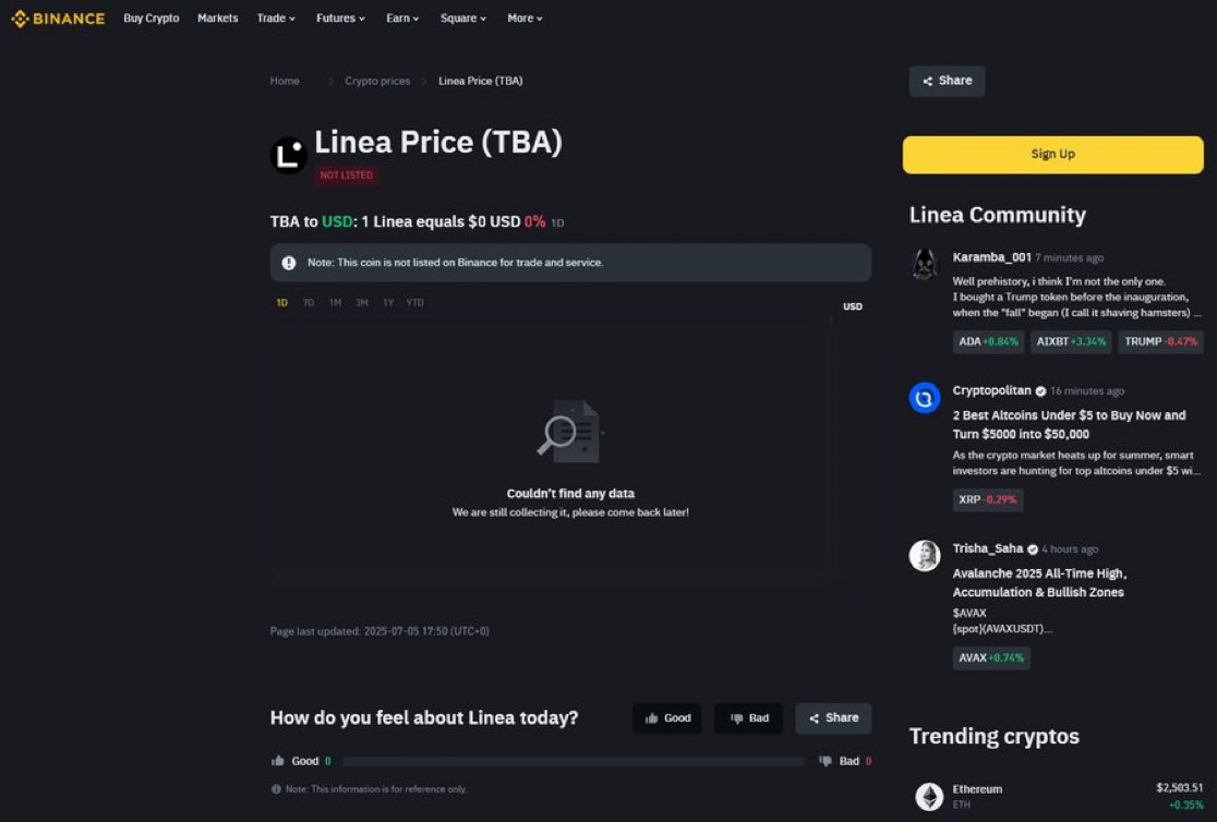 TrickBDHQ's tweet photo. $LINEA FOUND ON @binance 

It's really smells like TGE will happen JULY!  Stay bullish with @LineaBuild https://t.co/UIaLXlp8Yg