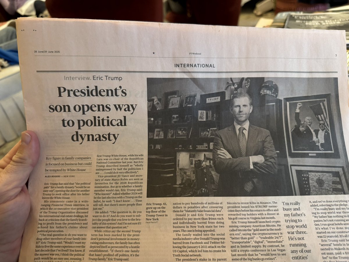 Nearly chocked on my Mount Nelson tea 🫖 as I read this <a href="/FinancialTimes/">Financial Times</a> article that suggests the dimwit son of #TACO Tits - as my favourite US political podcast show - refers to #Trump (I do so laugh) - may have dynastic political ambitions 

North Korea 🇰🇵 here we go again ….