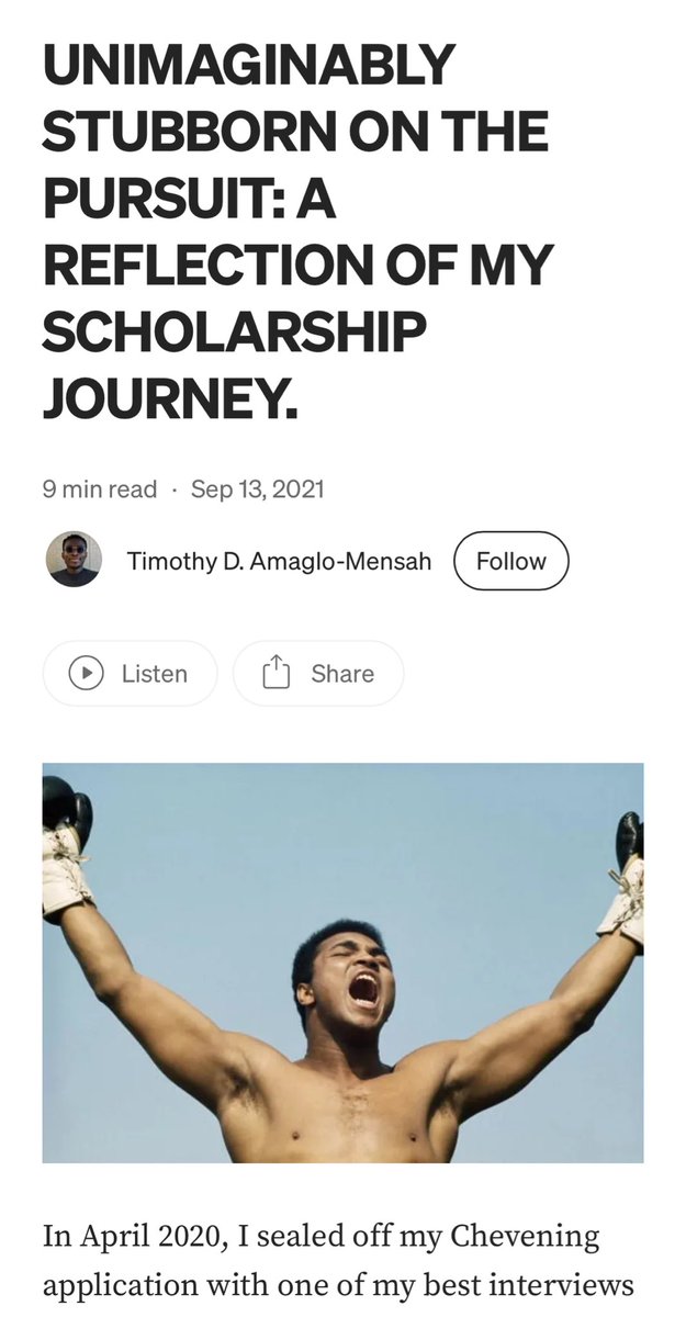 Versatile Baldwin Bezos (@jayanaman) on Twitter photo Are you obsessed about your goals?
<a href="/DziedzomMeg/">Timothy A-M</a> had the best comebacks and I think you should read his story if you recently got bounced by <a href="/CheveningFCDO/">Chevening Awards🇬🇧</a> or any job
Link: medium.com/@timothydziedz… Are you obsessed about your goals?
<a href="/DziedzomMeg/">Timothy A-M</a> had the best comebacks and I think you should read his story if you recently got bounced by <a href="/CheveningFCDO/">Chevening Awards🇬🇧</a> or any job
Link: medium.com/@timothydziedz…