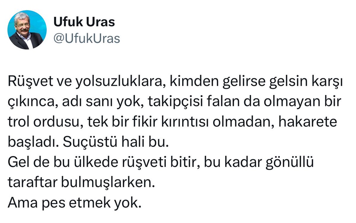 Sosyalist Ufuk Uras rüşvet ve yolsuzluklara isyan edince, CHP’nin trol ordusu tarafından linçlendi.
Uras: “Pes etmek yok.”