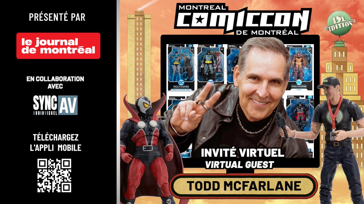 🎤Ne manquez pas Todd McFarlane sur scène VIRTUELLEMENT à 14 H dans la salle de conférence principale 516C, présentée par Le journal de Montréal!
***
🎤Don’t miss Todd McFarlane on stage VIRTUALLY at 2:00 p.m. in Main Events, 516C, presented by Le journal de Montréal!