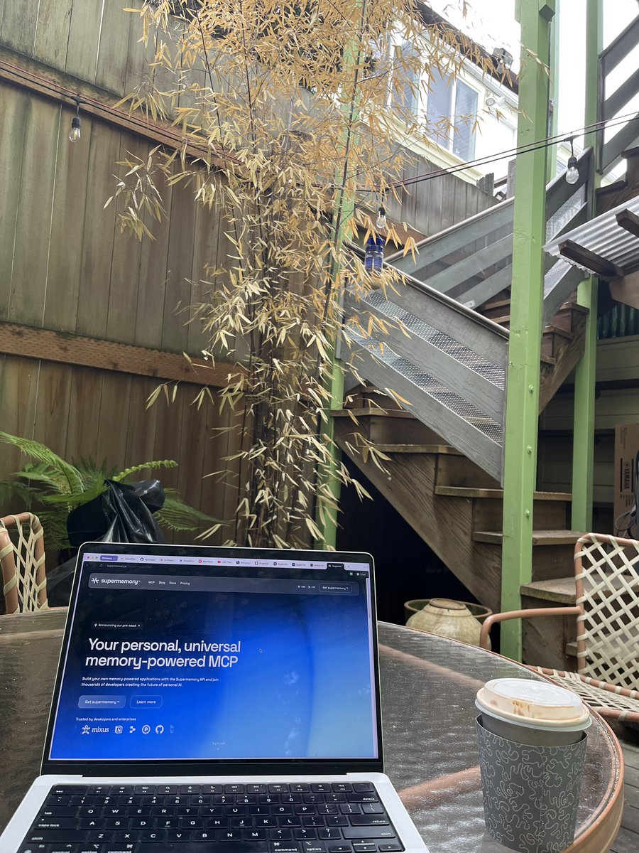 Dhravya Shah (@dhravyashah) on Twitter photo LETS FUCKING GOOOOOO ITS A SUNDAY MORNING
Dandelions mocha
in the garden
team sync with <a href="/supermemoryai/">supermemory</a>
and old hindi songs
what a beautiful day LETS FUCKING GOOOOOO ITS A SUNDAY MORNING
Dandelions mocha
in the garden
team sync with <a href="/supermemoryai/">supermemory</a>
and old hindi songs
what a beautiful day