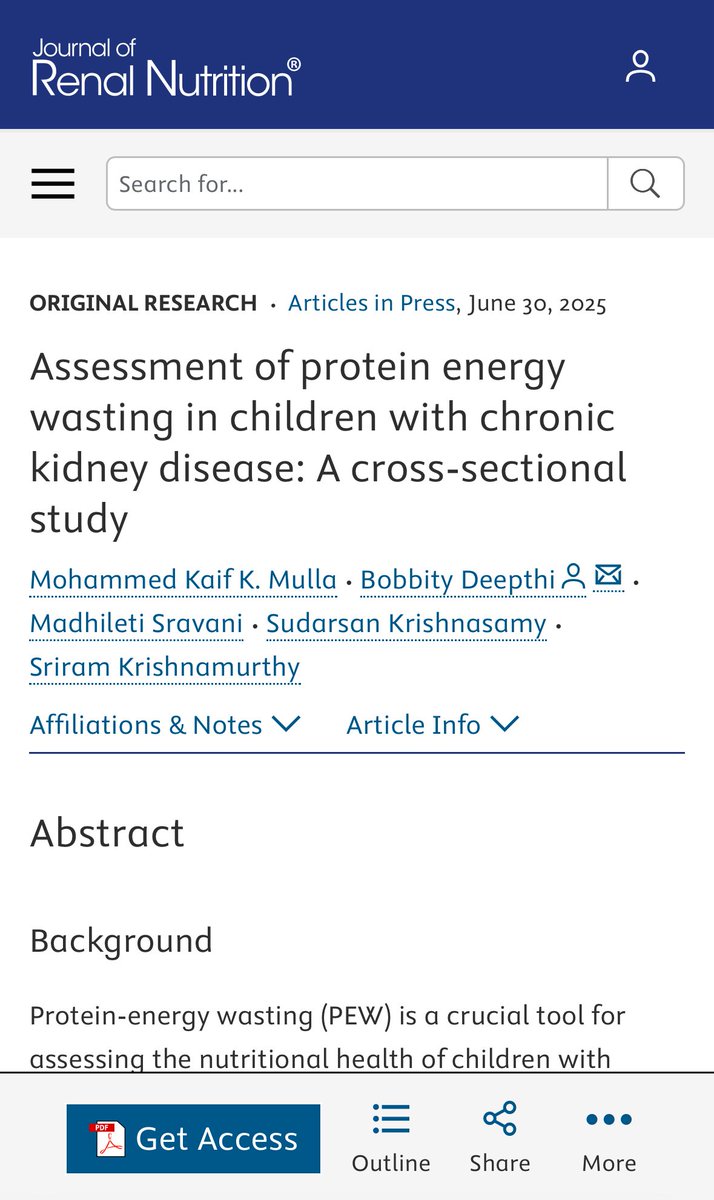 Deepthibobbity's tweet photo. Just published! Our article is now accessible through PubMed. Do read our research when you have a moment

Assessment of protein energy wasting in children with chronic kidney disease: A cross-sectional study - Journal of Renal Nutrition https://t.co/Bjiv4YhjZ5… https://t.co/BEznP4g5w2
