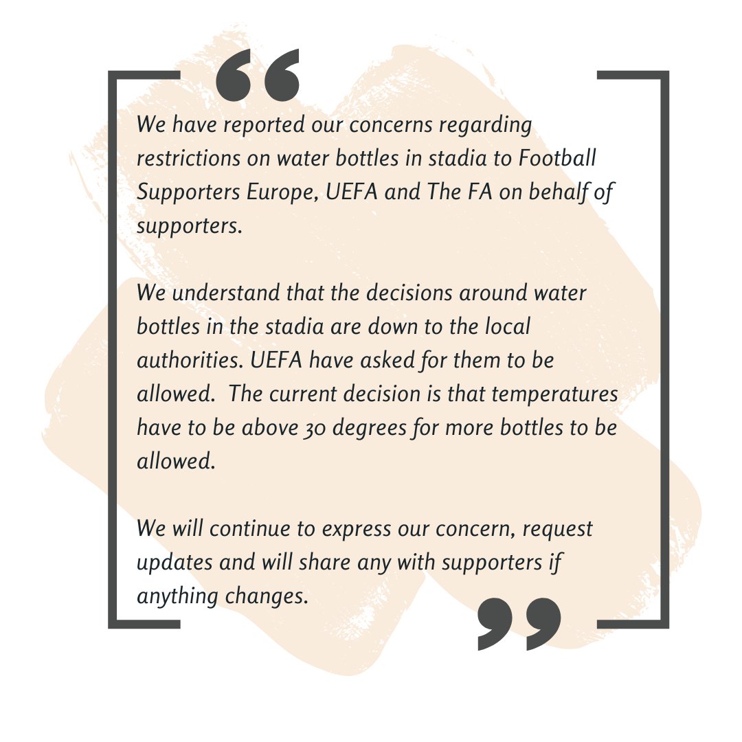 STATEMENT: On the restrictions on water bottles being taken into stadia for Euro 25.

#lionesses #womensfootball #euros25 #switzerland #byfansforfans