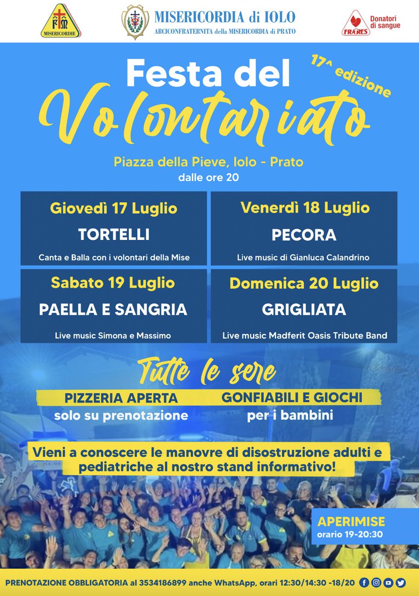 Festa del Volontariato 2025, vi aspettiamo!
dal 17 al 20 luglio in piazza della pieve a Iolo!

#fdv2025 #festadelvolontariato