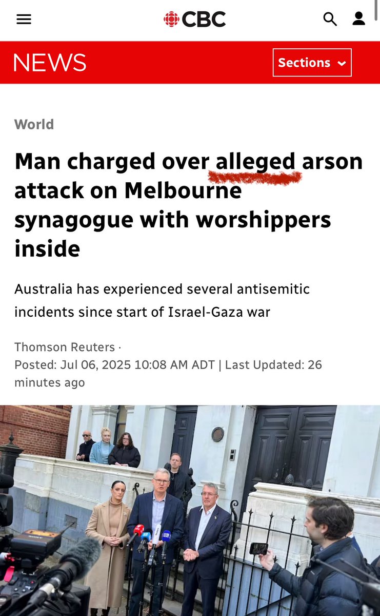 HonestReporting Canada🎗️ (@honestrepcanada) on Twitter photo Alleged, <a href="/CBCNews/">CBC News</a>?
This was just the latest vile arson attack targeting Melbourne's Jewish community + its oldest synagogue with 20 people inside.
This wasn’t an electrical🔥 or spontaneous combustion.
Stop casting aspersions on the antisemitic motivations of this attack. Alleged, <a href="/CBCNews/">CBC News</a>?
This was just the latest vile arson attack targeting Melbourne's Jewish community + its oldest synagogue with 20 people inside.
This wasn’t an electrical🔥 or spontaneous combustion.
Stop casting aspersions on the antisemitic motivations of this attack.