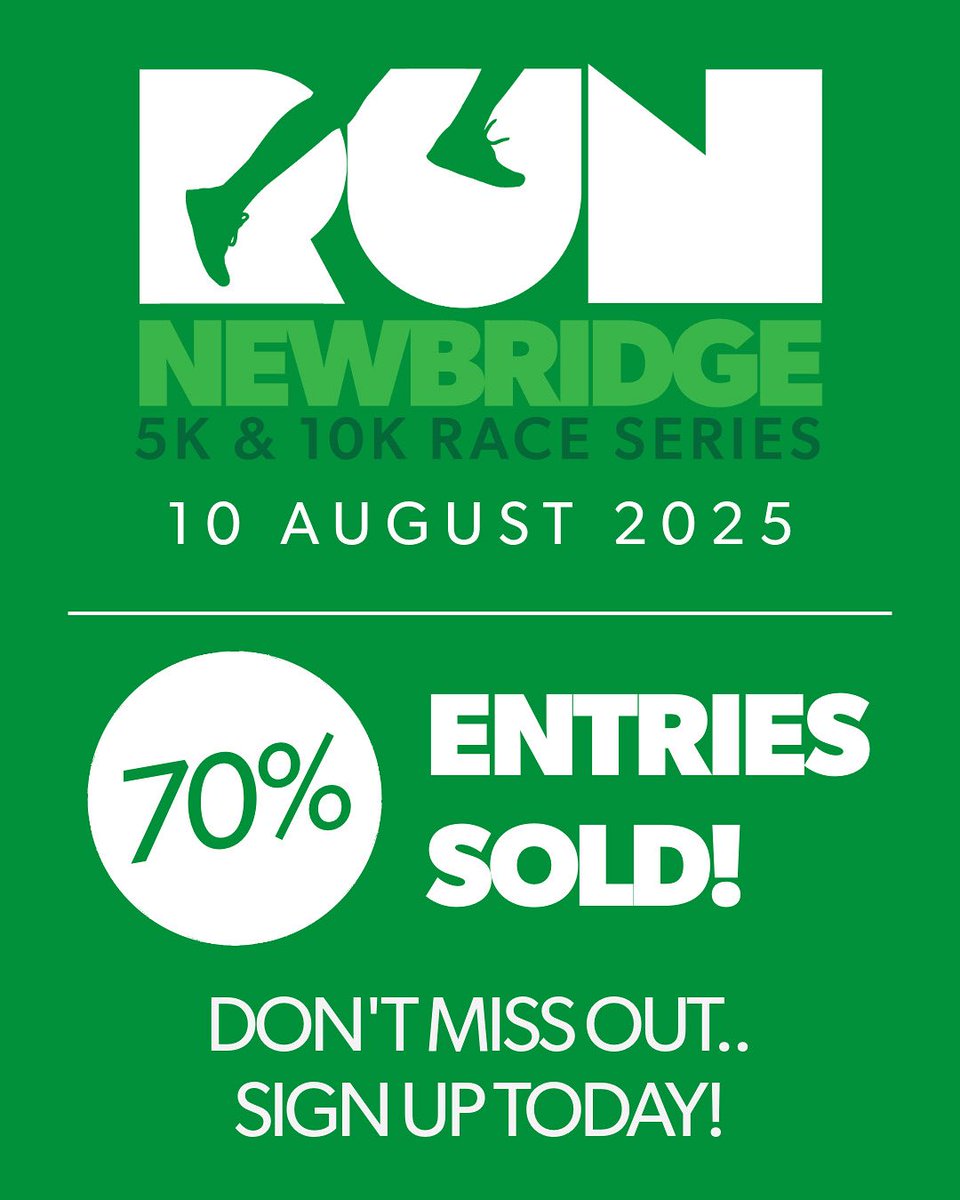 🏃🏻‍♀️ 70% of our entries are now gone 🙌 

Don’t miss out - sign up today! Visit our website at runnewbridge.com