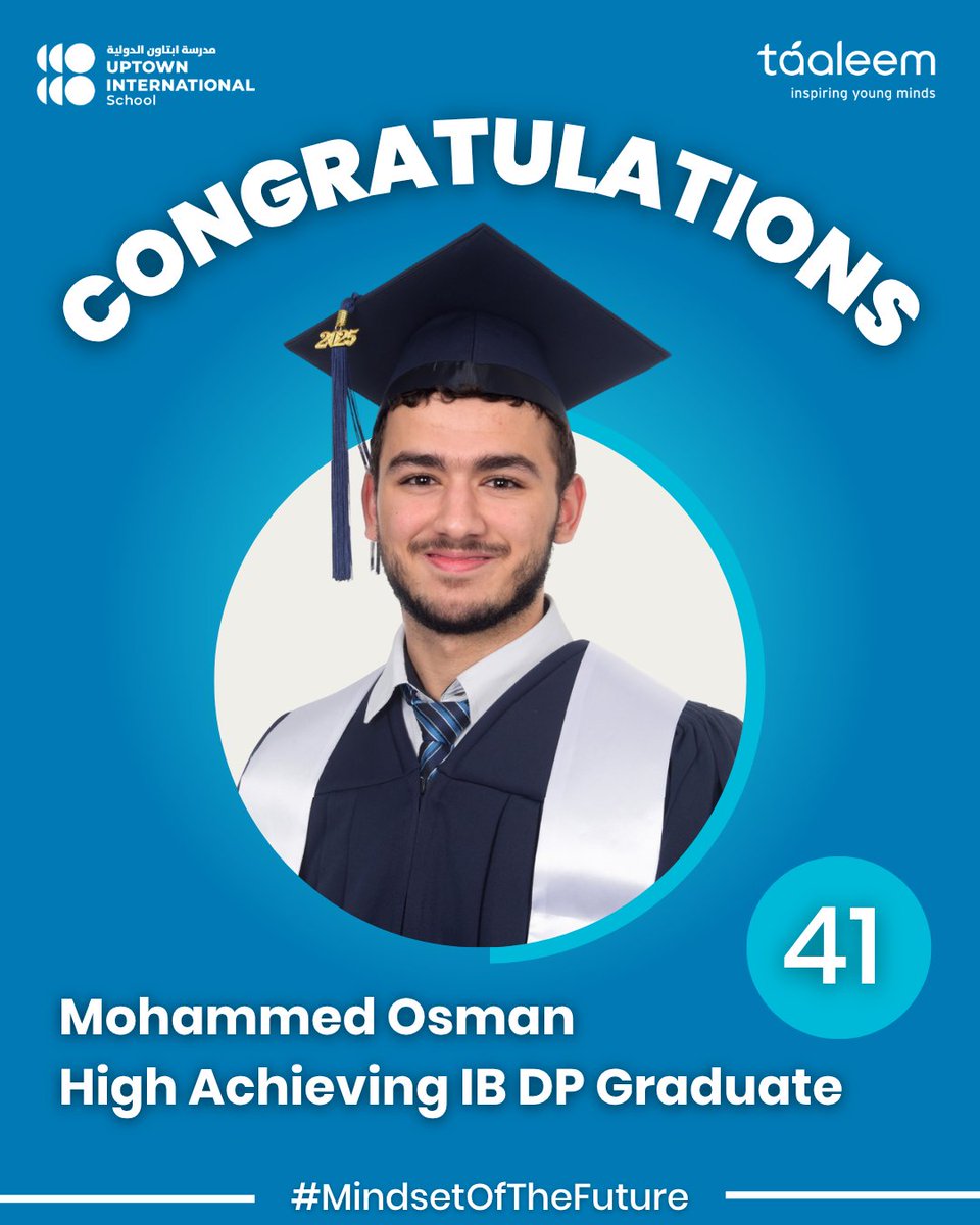 UISDubai's tweet image. Congratulations, Mohammed!
With an outstanding 41 points, our Valedictorian Mohammed Osman is set to pursue Medicine at the University of Sharjah. We’re so proud of you!
#WeAreUIS #ProudlyTaaleem #IBResults2025 #ClassOf2025 #MindsetOfTheFuture