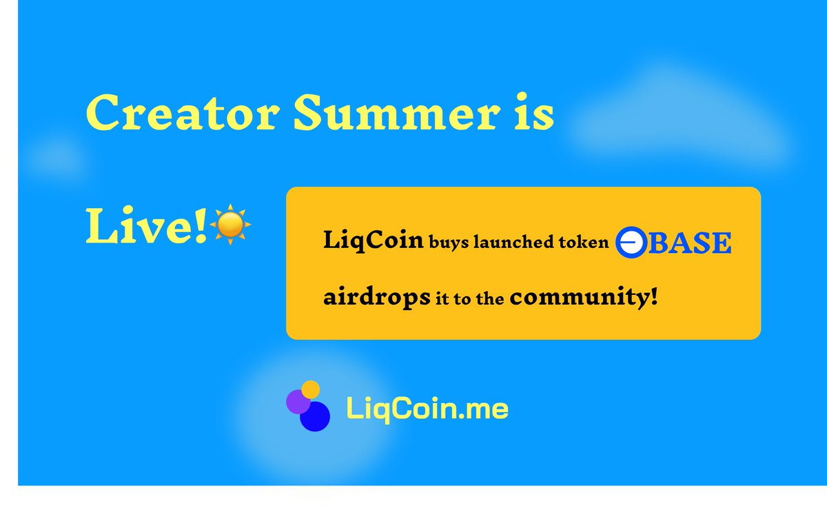 TivaLabs's tweet photo. Creator Summer is LIVE! 🌞

We will buy every launched token and airdrop it to the community! 

Create yours for FREE on @base ‘til July 31.
 #Airdrop  #Web3Creators