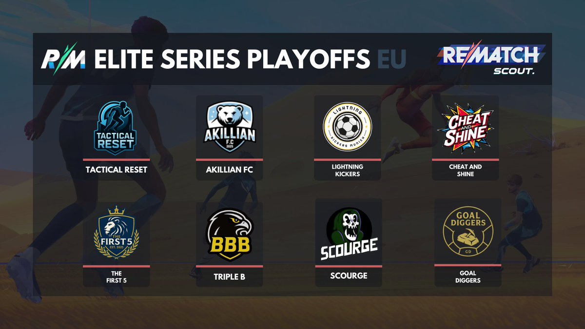 ⚽️ Today's Finalists for the <a href="/RematchEsports/">Rematch Esports</a> EU Elite Series Playoffs.

You can tune in to kickoff 4PM BST / 5PM CEST to watch the last 8 teams battle it out for their share of the $1,000 prizepool!

📺 Streams Below:
A Stream: twitch.tv/rematchesports 
B Stream: