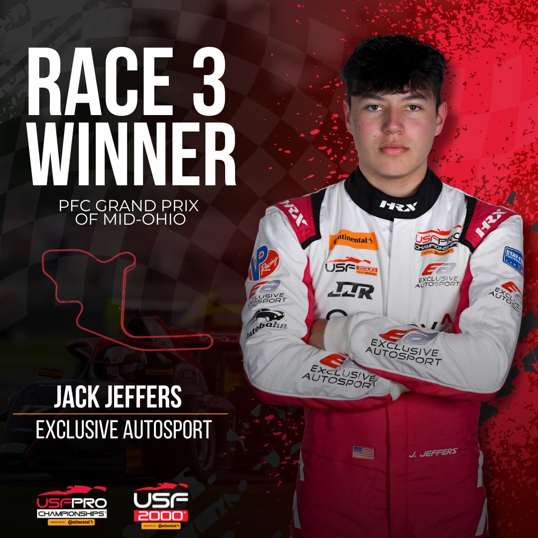 Jack Jeffers goes back-to-back! 🏁
Your Race 3 winner for USF2000 is Jack Jeffers with Exclusive Autosport — a huge congratulations on an incredible weekend!

#USFPro #IndyCar #Motorsports #PFCGP #PFCequipped