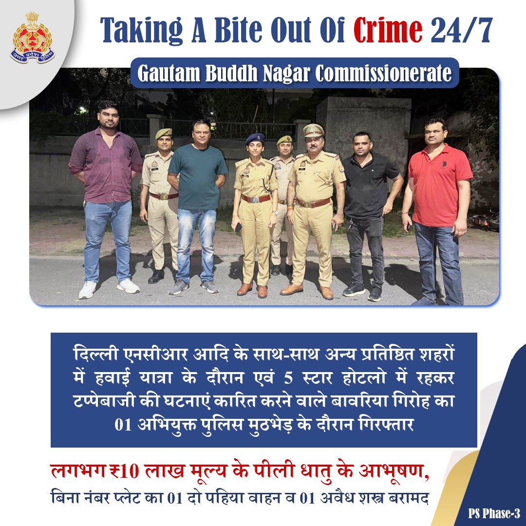 UP POLICE (@uppolice) on Twitter photo Zero Tolerance Against Crime -
рджрд┐рд▓реНрд▓реА рдПрдирд╕реАрдЖрд░ рдЖрджрд┐ рдХреЗ рдЕрд▓рд╛рд╡рд╛ рдЧреЛрд╡рд╛, рдЬрдпрдкреБрд░, рд╣рд░рд┐рджреНрд╡рд╛рд░, рдордирд╛рд▓реА , рдорд╕реВрд░реА рд╡ рдЕрдиреНрдп рдкреНрд░рддрд┐рд╖реНрдард┐рдд рд╢рд╣рд░реЛ рдореЗрдВ рд╣рд╡рд╛рдИ рдорд╛рд░реНрдЧ рд╕реЗ рдпрд╛рддреНрд░рд╛ рдХреЗ рд╕рд╛рде рд╕рд╛рде 5 рд╕реНрдЯрд╛рд░ рд╣реЛрдЯрд▓реЛ рдореЗрдВ рд░рд╣рдХрд░ рдЯрдкреНрдкреЗрдмрд╛рдЬреА рдХреА рдШрдЯрдирд╛рдПрдВ рдХрд╛рд░рд┐рдд рдХрд░рдиреЗ рд╡рд╛рд▓реЗ рдмрд╛рд╡рд░рд┐рдпрд╛ рдЧрд┐рд░реЛрд╣ рдХреЗ 01 рдЕрднрд┐рдпреБрдХреНрдд рдХреЛ <a href="/noidapolice/">POLICE COMMISSIONERATE GAUTAM BUDDH NAGAR</a> рджреНрд╡рд╛рд░рд╛ рдкреБрд▓рд┐рд╕ рдореБрдарднреЗрдбрд╝ Zero Tolerance Against Crime -
рджрд┐рд▓реНрд▓реА рдПрдирд╕реАрдЖрд░ рдЖрджрд┐ рдХреЗ рдЕрд▓рд╛рд╡рд╛ рдЧреЛрд╡рд╛, рдЬрдпрдкреБрд░, рд╣рд░рд┐рджреНрд╡рд╛рд░, рдордирд╛рд▓реА , рдорд╕реВрд░реА рд╡ рдЕрдиреНрдп рдкреНрд░рддрд┐рд╖реНрдард┐рдд рд╢рд╣рд░реЛ рдореЗрдВ рд╣рд╡рд╛рдИ рдорд╛рд░реНрдЧ рд╕реЗ рдпрд╛рддреНрд░рд╛ рдХреЗ рд╕рд╛рде рд╕рд╛рде 5 рд╕реНрдЯрд╛рд░ рд╣реЛрдЯрд▓реЛ рдореЗрдВ рд░рд╣рдХрд░ рдЯрдкреНрдкреЗрдмрд╛рдЬреА рдХреА рдШрдЯрдирд╛рдПрдВ рдХрд╛рд░рд┐рдд рдХрд░рдиреЗ рд╡рд╛рд▓реЗ рдмрд╛рд╡рд░рд┐рдпрд╛ рдЧрд┐рд░реЛрд╣ рдХреЗ 01 рдЕрднрд┐рдпреБрдХреНрдд рдХреЛ <a href="/noidapolice/">POLICE COMMISSIONERATE GAUTAM BUDDH NAGAR</a> рджреНрд╡рд╛рд░рд╛ рдкреБрд▓рд┐рд╕ рдореБрдарднреЗрдбрд╝