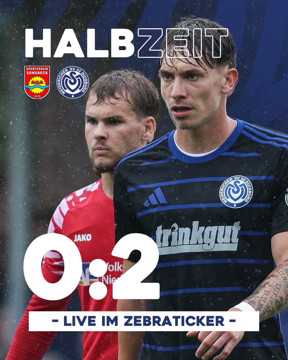 45' Halbzeit! ⏸️☔

Und ab ins Trockene: Unsere #Zebras führen in Sonsbeck zur Pause durch einen Doppelpack von Tim #Heike mit 2:0. An guten Chancen für eine höhere Führung mangelte es wahrlich nicht. Wir freuen uns auf den zweiten Durchgang. 
 
0:2 | #MSVereint #SVSMSV