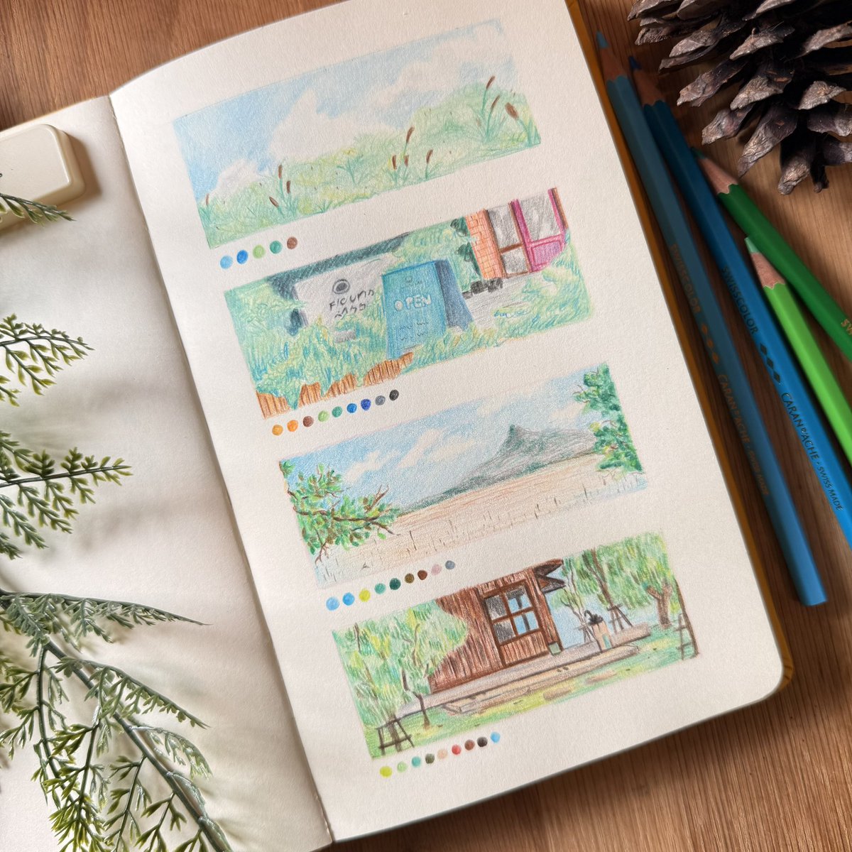 หนีมาลงมุมสงบ กำลังฝึกวาดวิวที่ไปเที่ยวมาลงสมุดบันทึก 🌱🥰 #sketchbooknaiarun