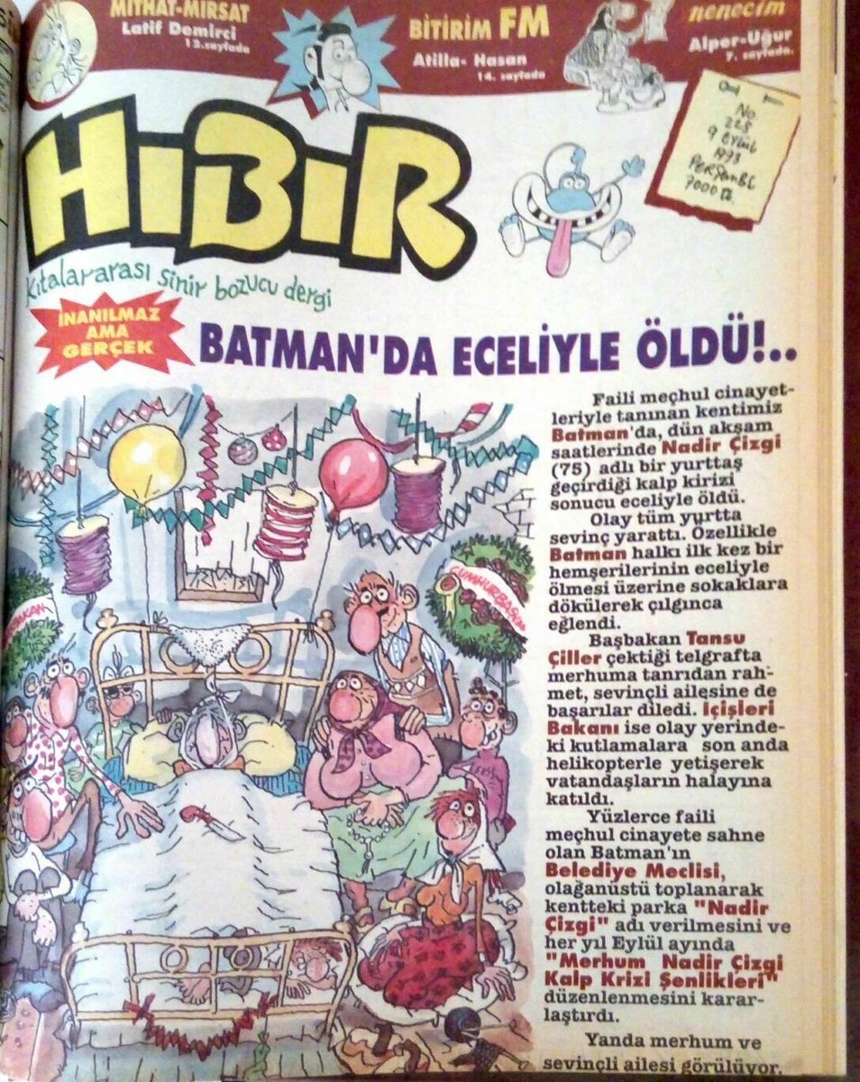 Aydını, sanatçısı, siyasetçisi, toplumun büyük bir çoğunluğu, doksanlı yıllarda, Kürt halkının feryadını duymadı, görmedi, işitmedi. Hal böyle olunca, konu, mizaha kalmıştı. 
Dile kolay, 17.500 insan katledildi. Diri  diri asit kuyusuna atılan, çocuğumun doğduğu gün, lokantada