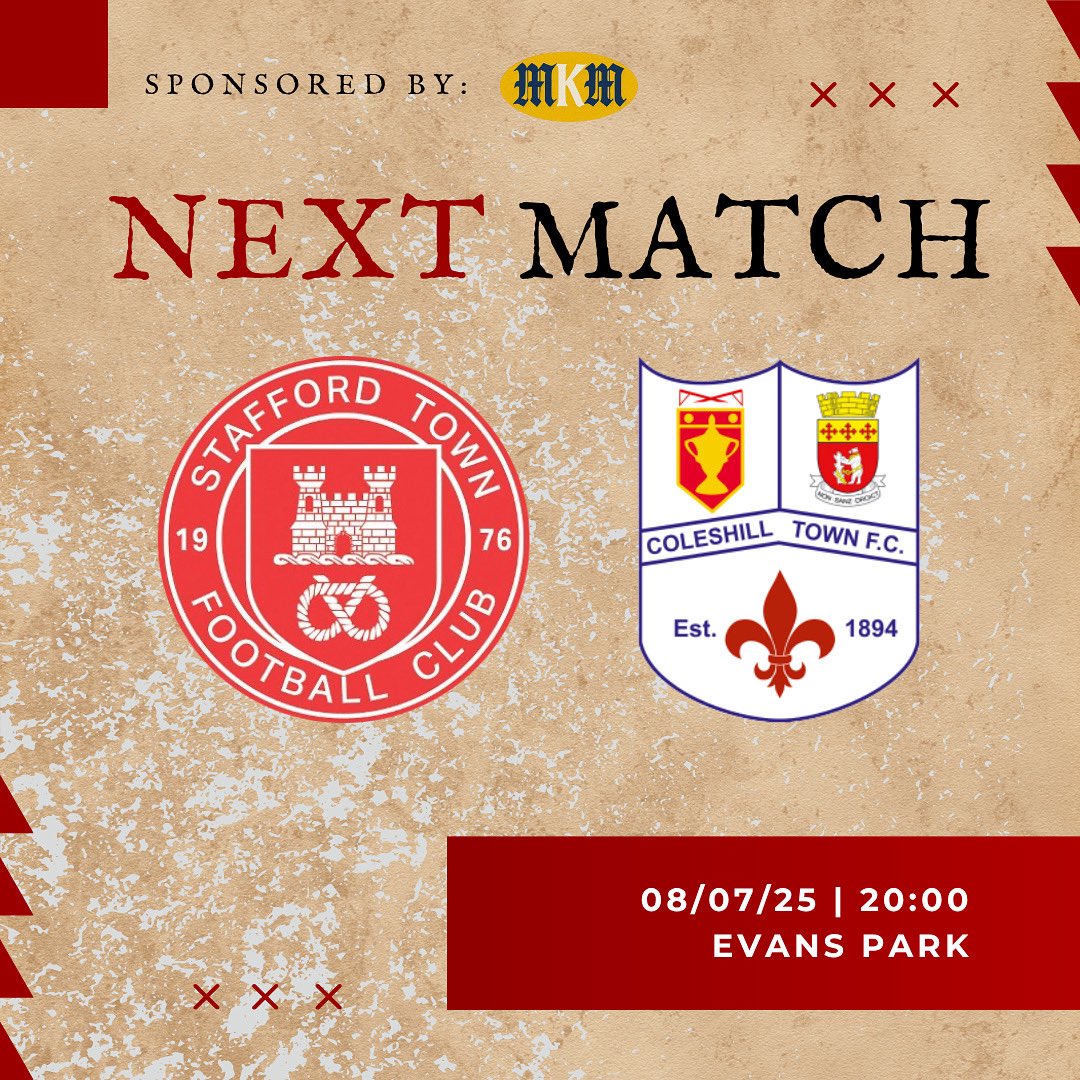 Stafford Town FC (@staffordtown1st) on Twitter photo ⚽️ Next Up! ⚽️
Tuesday night, under the lights! Another tough test for the lads as we take on NPL West side, <a href="/coleshilltownfc/">Coleshill Town FC</a>. 8pm kick off!
Don’t miss it!
#UpTheTown ⚽️ Next Up! ⚽️
Tuesday night, under the lights! Another tough test for the lads as we take on NPL West side, <a href="/coleshilltownfc/">Coleshill Town FC</a>. 8pm kick off!
Don’t miss it!
#UpTheTown