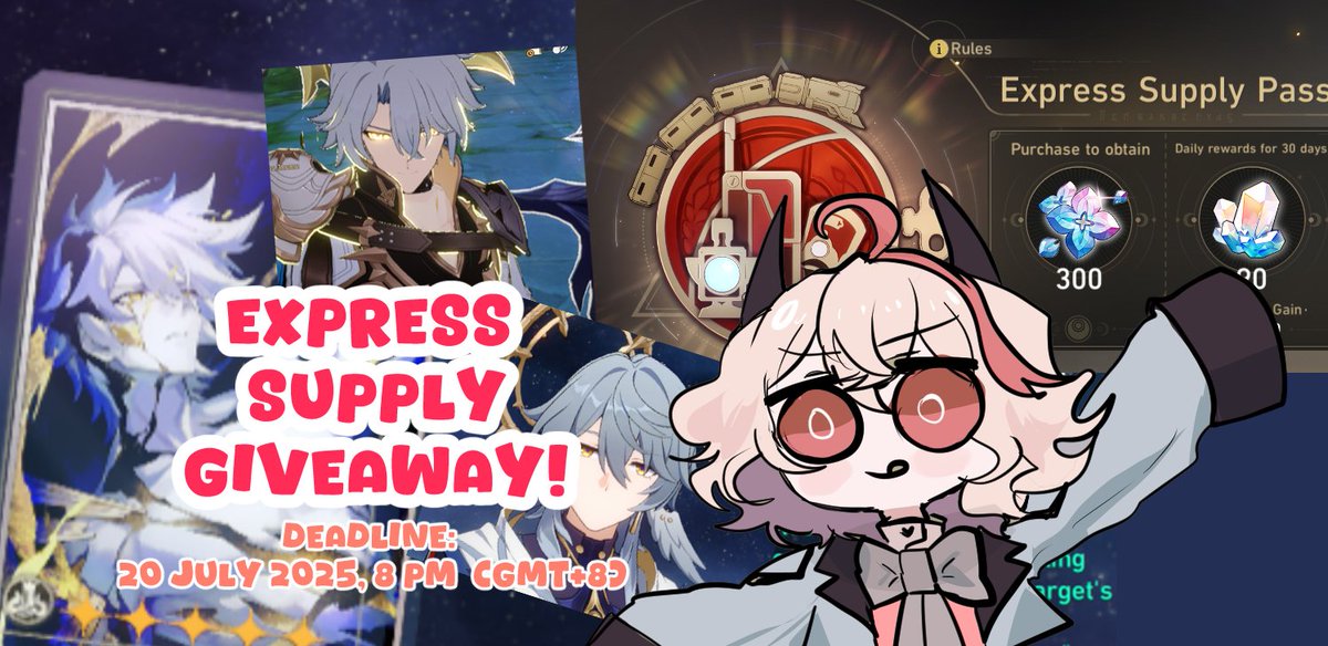Satoptato's tweet photo. In the wake of winning Sunday, Phainon, and his LC in one stream...

🔥🎁 EXPRESS SUPPLY PASS 🔥🎁
⭐️⭐️ 2 WINNERS (yes, giving away 2!)
Ends July 20th (We will roll on stream!)

to join simply:
🌸RT + Follow (MUST)
🌸Optional: Become a FAMTATO (follows my twitch)

Goodluck! https://t.co/zj4vPyLvtE
