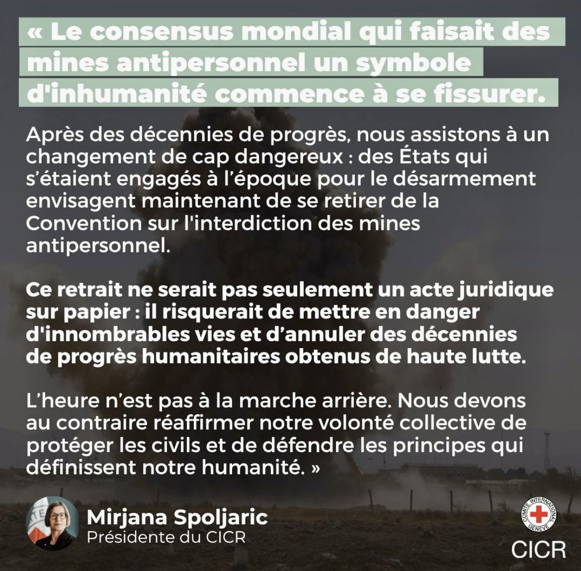 Nous exhortons les États à ne pas se retirer du Traité d'Ottawa : c'est parce que nous connaissons le terrain que nous savons que l'avantage militaire de l'utilisation de mines antipersonnel ne vaut pas les dommages humains dévastateurs et durables qu'elles causent.