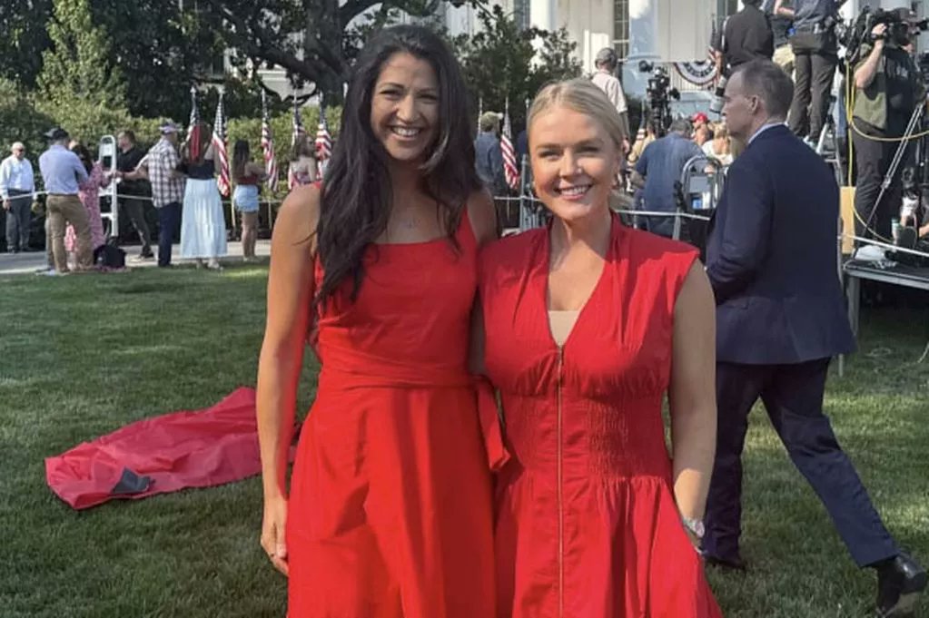 Here's Katey Miller, who's married to Stephen Miller, and Karoline Leavitt. The theme of the party was Satan's Bridesmaids