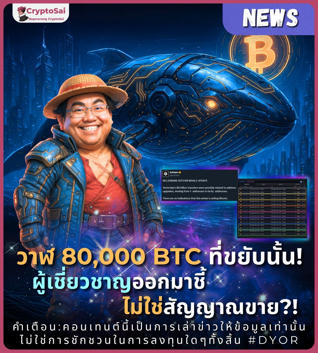 วาฬ 80,000 BTC ที่ขยับนั้น!
⚡ผู้เชี่ยวชาญออกมาชี้ ไม่ใช่สัญญาณขาย?!
.
✨ เริ่มแล้ววันนี้! เทรดสบายภาษี 0% กับ BINANCE TH แถม ฟรี ค่าธรรมเนียม 0% สำหรับการเทรดทุกคู่เหรียญไทยบาทผ่าน Spot (ยกเว้น คู่เหรียญ USDT/THB) ตลอดทั้งเดือนนี้
.
🤩🤩🤩
#Bitcoin #SatoshiEra #CryptoSai
.