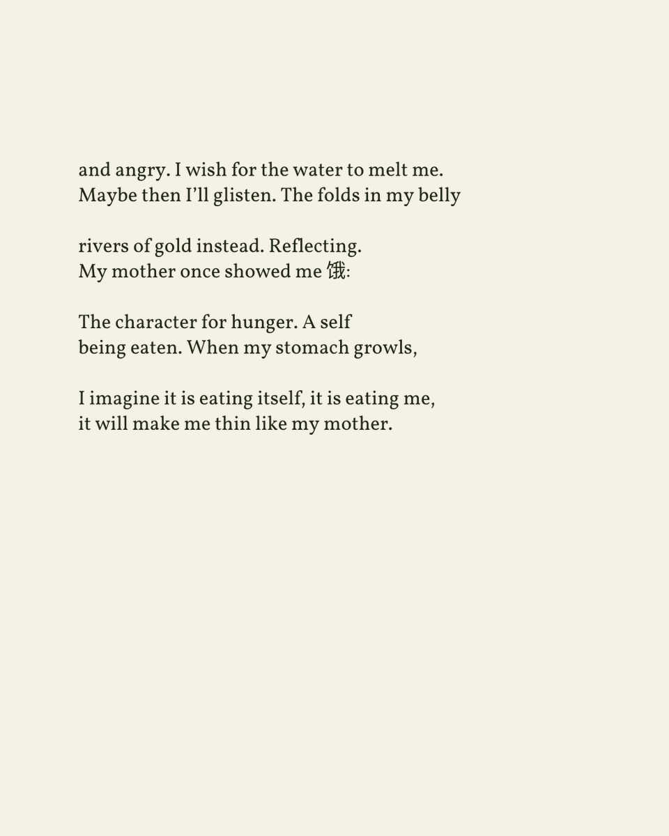 readalittlepoem's tweet image. “I wish for the water to melt me. / Maybe then I’ll glisten. The folds in my belly / rivers of gold instead.”
— Saba Keramati
.
.
.
This poem appeared in Self-Mythology by Saba Keramati, published by University of Arkansas Press, 2024. Shared here with deep gratitude.