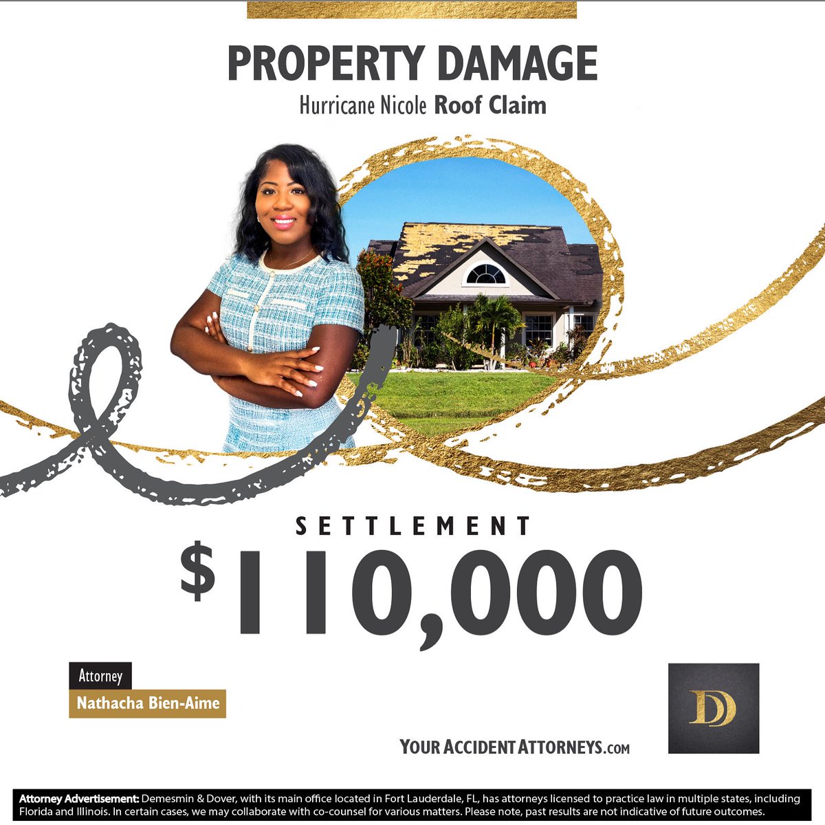 demesmin_dover's tweet image. Rising above the storm! Property Damage Attorney Nathacha Bien-Aime clinches a $110K roof claim settlement for a Hurricane Nicole. We care MORE about rebuilding your life 🌩️🛠️💵

#propertysettlement #yourstormlossattorneys #hurricanenicole #florida