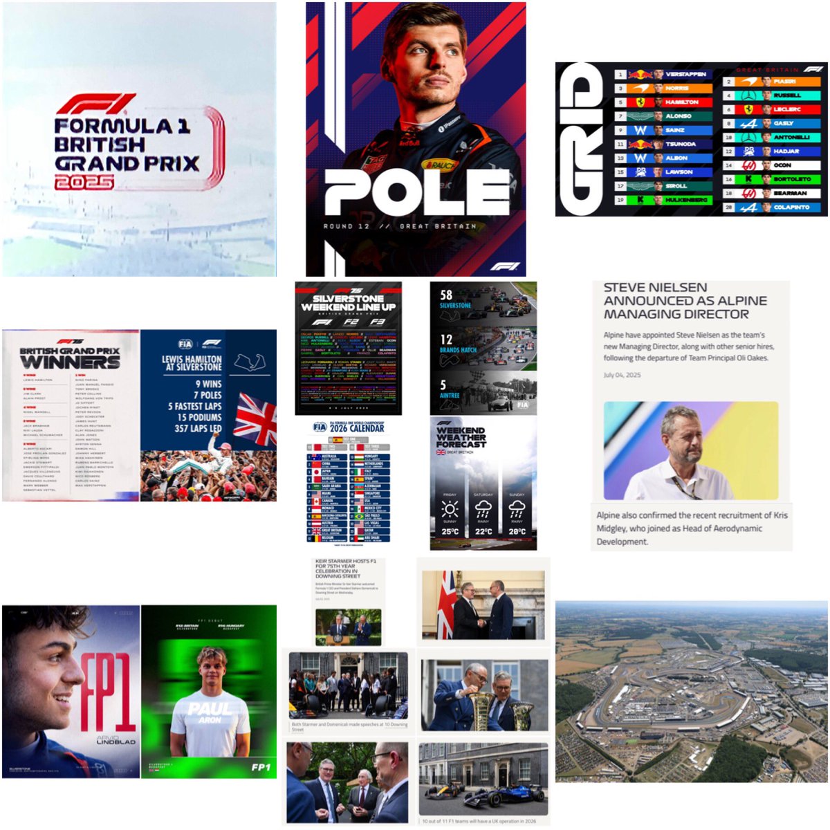 British Grand Prix on <a href="/espn/">ESPN</a> 2 at 8:55p CDT (Pre show 7:30a) from Northamptonshire, England. Round 12, <a href="/F1/">Formula 1</a> in midst of 75th Anniversary. Max Verstappen, Red Bull on Pole; Oscar Piastri, McLaren starts 2nd; Lando Norris, McLaren starts 3rd. Grid penalties:… bit.ly/404cFqE