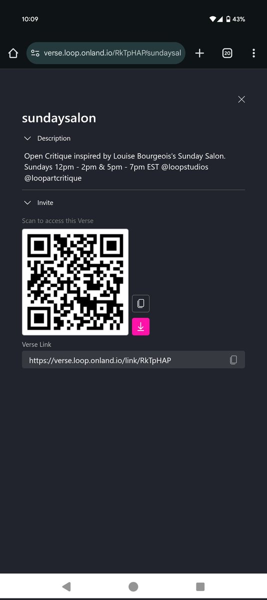 twt_cha_'s tweet image. hello @everyone 🙂 Louise Bourgeois Sunday Salon is open today at 12-2pm and 5-7pm EST - all welcome:) bring some art and join the conversation ➰‿➿ verse.loop.onland.io/RkTpHAP/sunday…
#spatialinternet #artsalon @LoopArtCritique