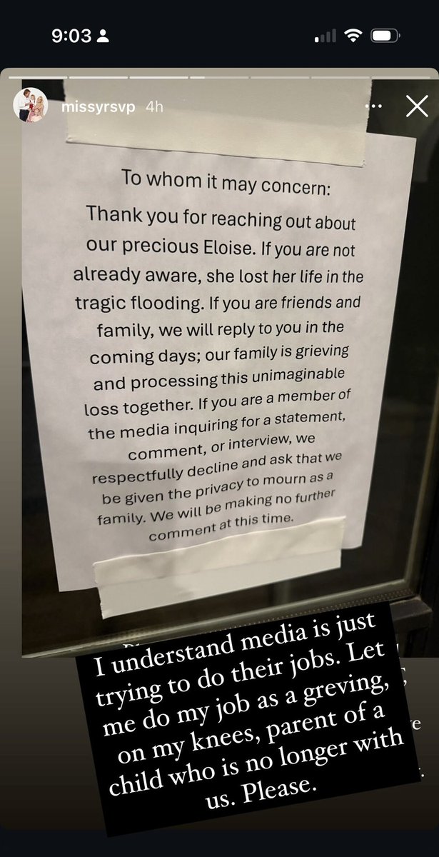 This is important to share. I work in the media, I live in this community, I know Missy. If you are a media entity that follows me on here, please respect her and her family and stop contacting them IMMEDIATELY. Sharing these wishes is the very least I can do.  They need and