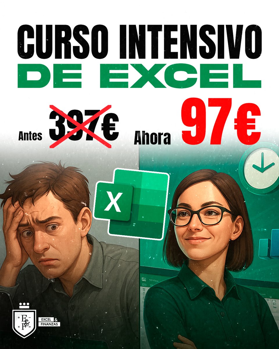 excelyfinanzas's tweet image. ⚠️ Últimas horas. Mañana arranca el CURSO INTENSIVO DE EXCEL: 2 semanas 100% prácticas.
EN VIVO + bonus + grabaciones + certificado por 97€ o SOLO grabaciones por 47€
👉 Reserva hoy antes de que se cierren plazas: go.excelyfinanzas.com/curso-intensiv…
#excel #curso #cursoexcel