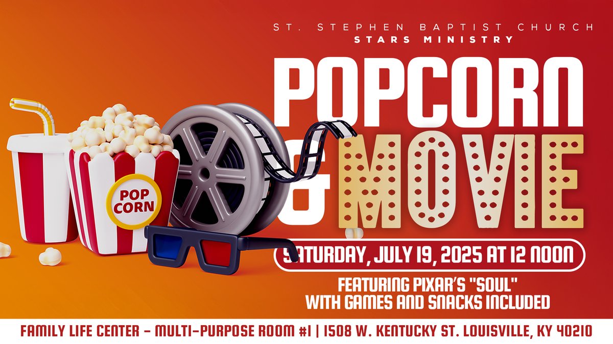ssclive's tweet image. Join the Stars Ministry for a movie day featuring Pixar’s Soul. Games and snacks included. Saturday, July 19 at noon. #StarsMinistry #FamilyFun #ssclive @KWCosby