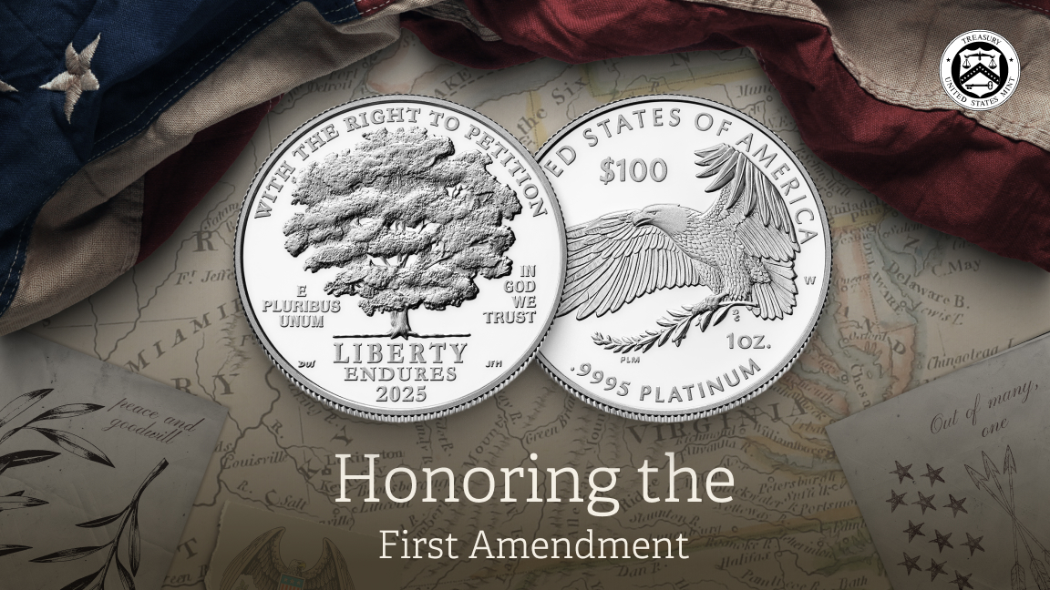 usmint's tweet image. Add some perfect platinum to your collection with the 2025 First Amendment to the United States Constitution Platinum Proof Coin - Right to Petition. The last release in First Amendment series. #platinumcoin #firstamendment #coincollector
bit.ly/40tdjOv