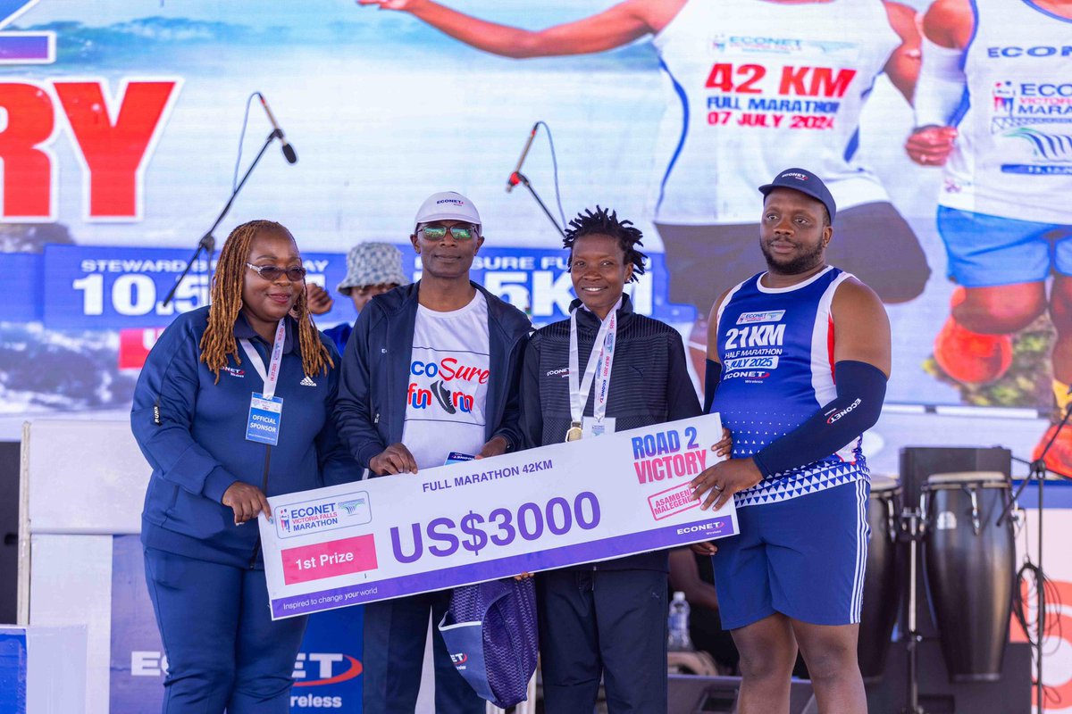 CHAMPIONSHIP GLORY! Fortunate Chidzivo takes top honors in the 42km women's category at the 2025 Econet Victoria Falls Marathon