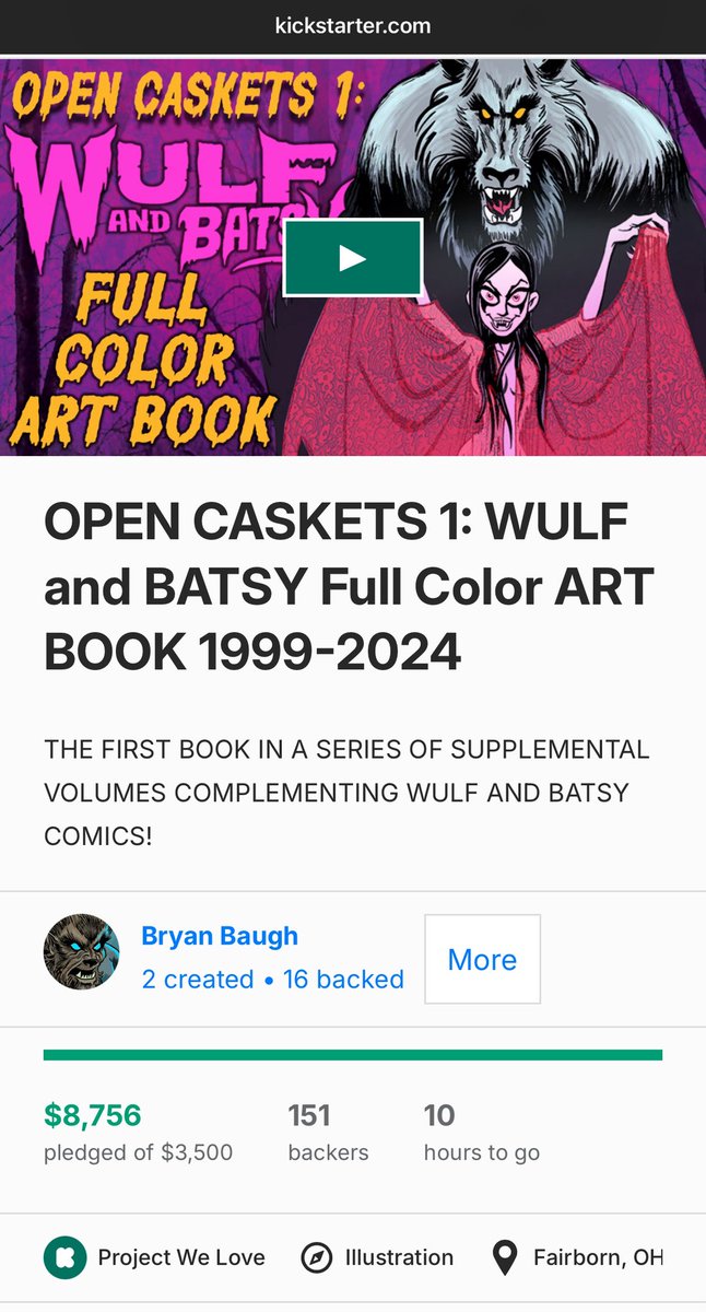 ONLY 10 HOURS LEFT to back the…

OPEN CASKETS 1:
A WULF &amp; BATSY Art Book

Crowdfunding Campaign!

🐺🦇🩸🎃💀

(Link Below!)