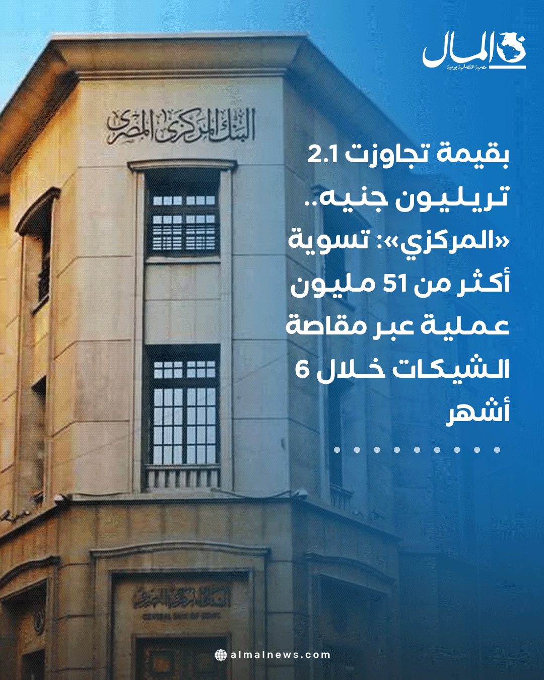 بقيمة تجاوزت 2.1 تريليون جنيه.. «المركزي»: تسوية أكثر من 51 مليون عملية عبر مقاصة الشيكات خلال 6 أشهر. للتفاصيل 